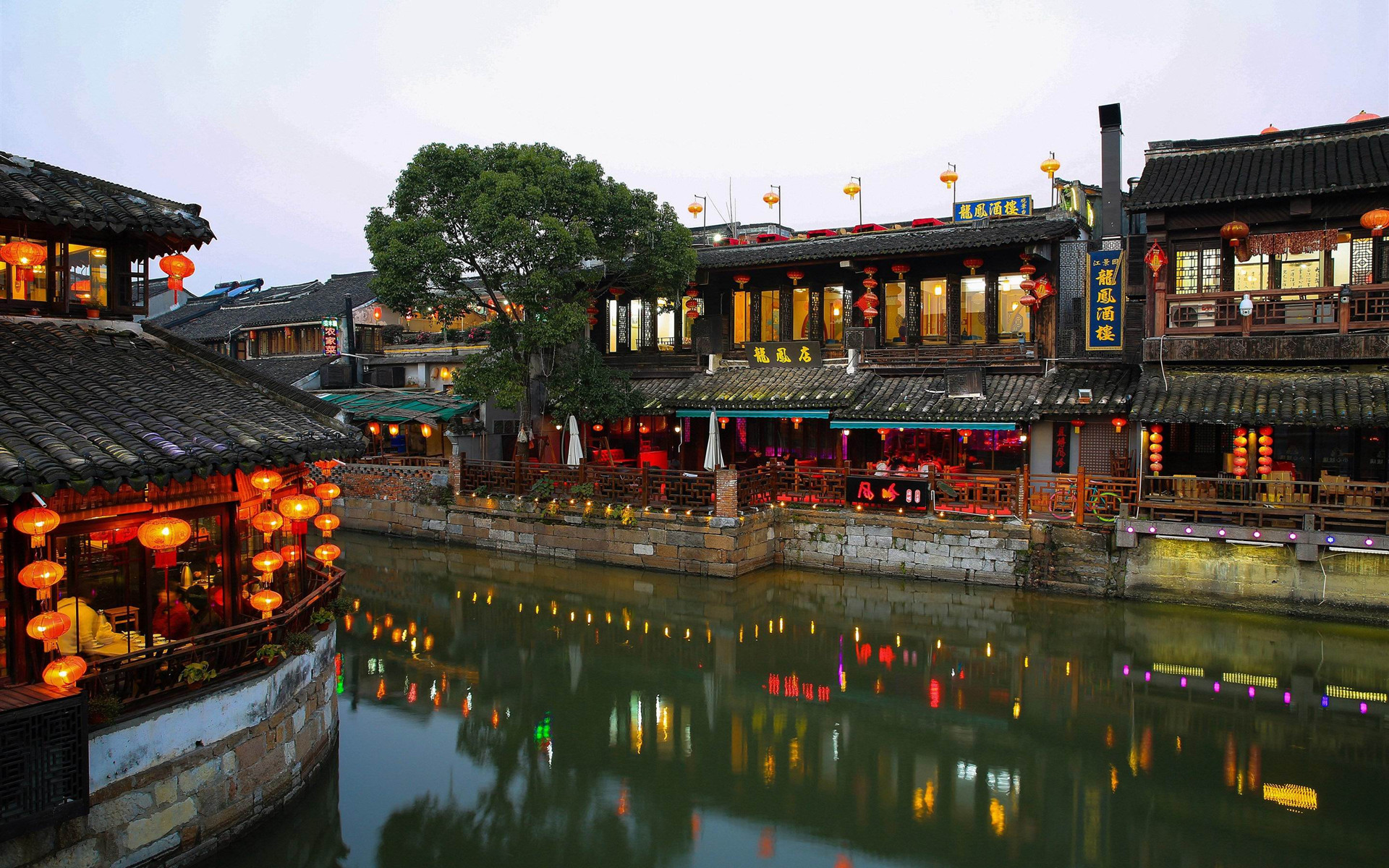 西塘古镇唯美夜景高清电脑桌面壁纸