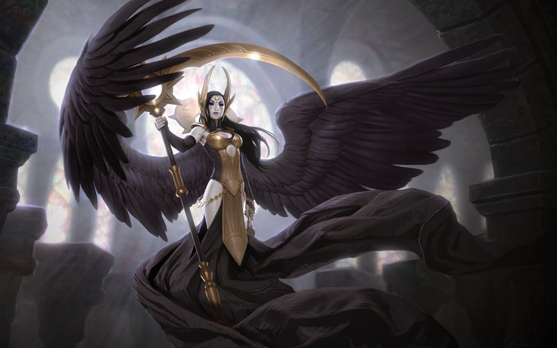 天使与恶魔艺术绘画宽屏壁纸